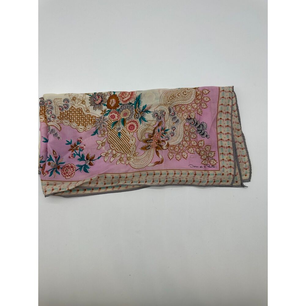 Oscar De La Renta Silk Scarf 30 x 30" Floral Pink Vintage - Picture 4 of 8